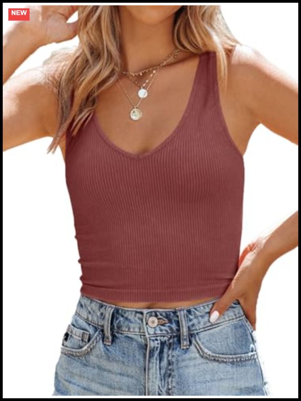 Ribbed Knit Crop Tank Top for Women Sleeveless V Neck Y2K Summer Cami